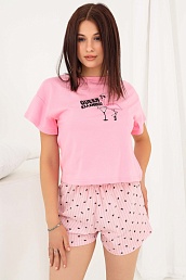 Женская пижама Вхламиngo (футболка+шорты) Розовая / Emotion day